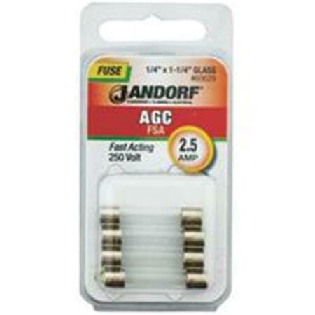 JANDORF UL Class Fuse, AGC Series, Fast-Acting, 2.5A, 250V AC 3397858